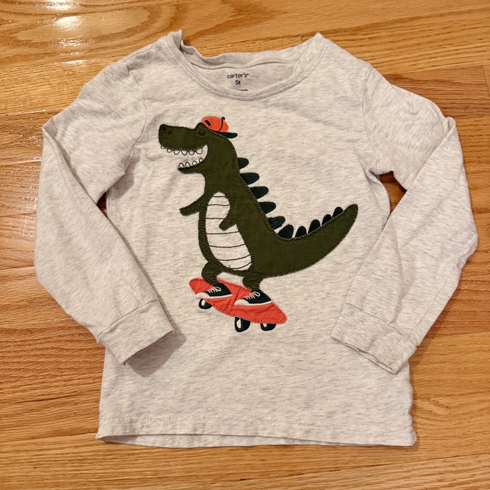 Carter's Light Gray Dinosaur Skateboard Shirt